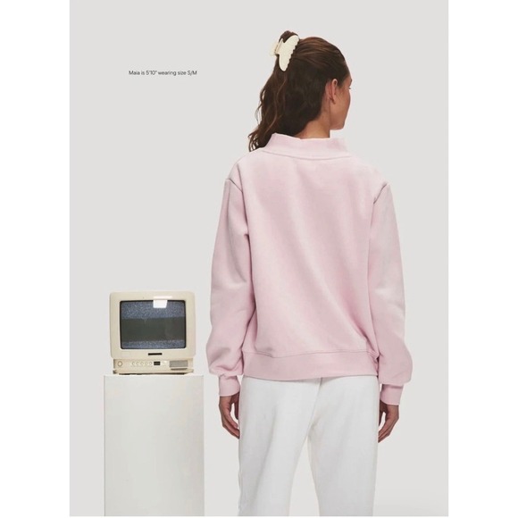 Parke Varsity Mock Neck Sweatshirt Womens S/M Pink Excellent Arched Logo Fleece - Picture 3 of 3